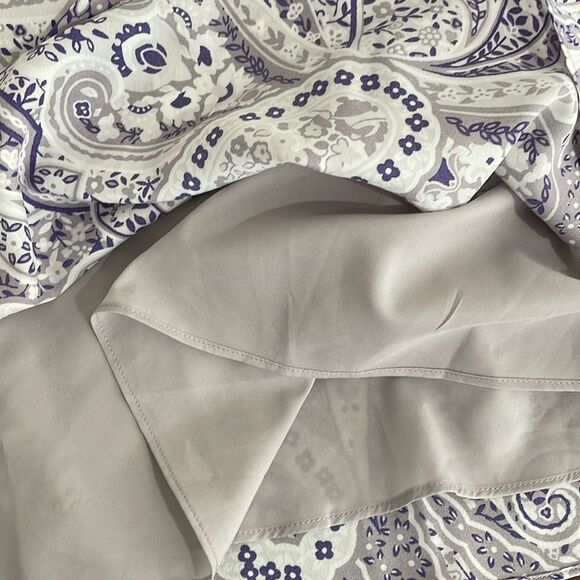 Ann Taylor Women’s Large Dress Long Sleeve Floral Silky Belted High Neck Purple - Picture 8 of 9